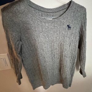 Gray Cable Knit Sweater with Logo